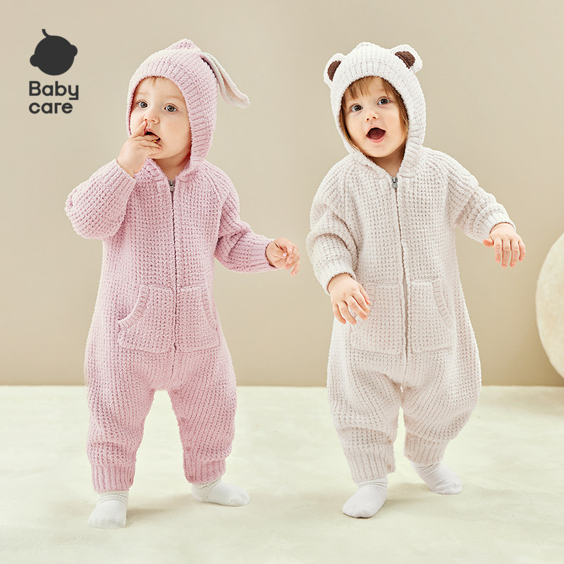 Babycare婴儿衣服半边绒华夫格哈衣爬服秋冬保暖加厚宝宝连体衣 婴儿儿实拍商品图