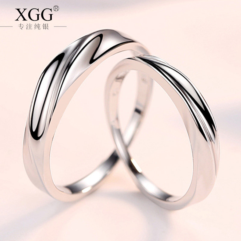 纯银一对开口刻字男女日韩情侣戒指 xgg戒指/指环