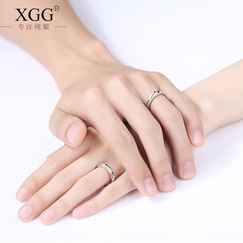 纯银一对开口刻字男女日韩情侣戒指 xgg戒指/指环