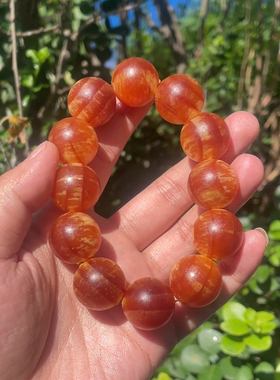 天然琥珀木手串手链松明子全油全透光文玩精品花纹