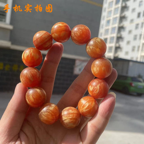 东北松明子木手串男长白山北沉香琥珀木全透光血龙木佛珠原木手链 - 图1