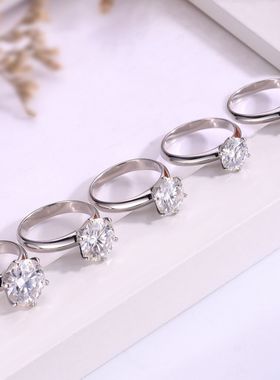 S925银莫桑石六爪戒指加宽戒壁舒适佩戴直播热卖爆款