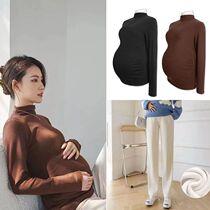 Pregnancy Woman Dress Autumn kit Semi-high collar and velvety blouse autumn winter hit undershirt Long sleeve warm t-shirt Warm T-shirt Foreign Air Two Sets