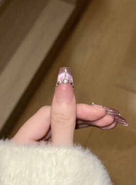 手工法式猫眼蝴蝶锆石穿戴甲贴片