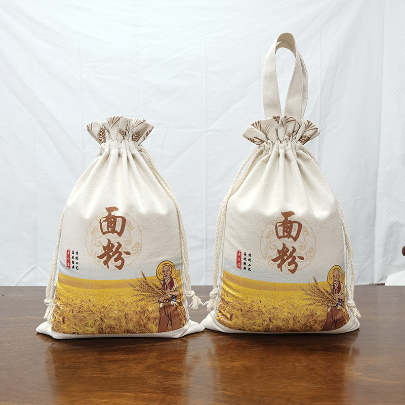 面粉包装袋定制10斤20斤小米袋子定做棉布帆布抽绳袋定做米口袋-图2