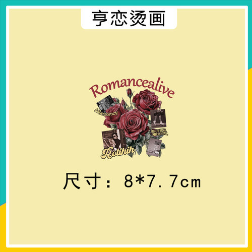 欧美复古美女方框玫瑰字母图案热转印T恤卫衣印花装饰贴白墨烫画 - 图0