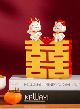 速发喜创家居招财盒摆件结婚装饰送礼中式婚房布置婚庆庆意礼猫礼