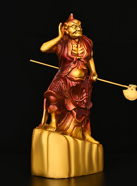 速发铜千里眼顺风耳摆哈彩绘哼件二将左家神像工艺品一对右居装饰