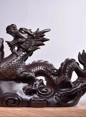 速发红件梨木雕刻工摆花十二生肖木头龙客厅电视柜装饰龙艺品新居