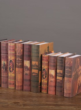 速发复古假书摆件装品饰电视柜摄柜欧式书英文模型拍酒道具书