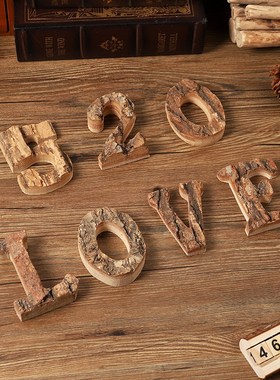 速发树皮原木英文字场数字小摆件表白母景布置摄拍道具装饰品