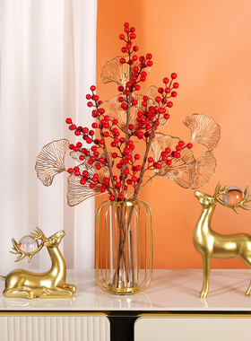 速发新中式铁艺镂摆关瓶发财果红果玄花空件结婚乔迁新居装饰品