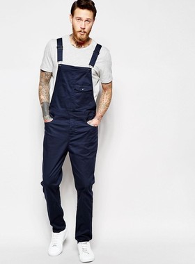 2023男时尚休闲白色长裤背带春秋