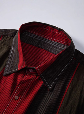 2025 Red striped men's short sleeved shirt 红色条纹短袖衬衫