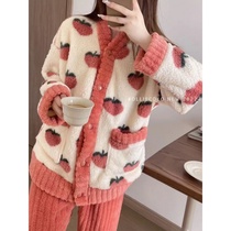 2023 Autumn Winter New Sleepwear Woman Cute Sweet and Garnapped Thickened Warm Loose can be worn out of the Uronpeach family Resider