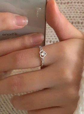 超温柔！镂空爱心925纯银戒指