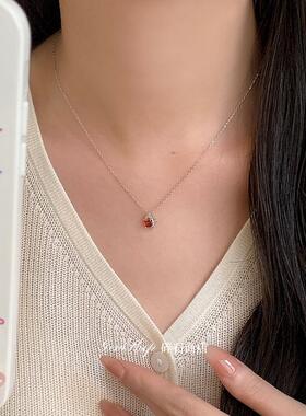 925纯银石榴红锆石锁骨链秋冬