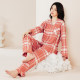 The same style of combed cotton home clothes for men and women's velvet 100% cotton long-sleeved plaid pajamas set