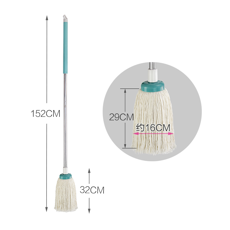 大号棉纱墩布吸水拖把家用传统老式圆头长柄不锈钢棉线拖地拖布-图2
