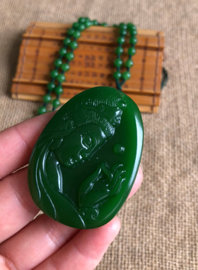 观音吊坠男女外蒙料侧脸观音挂件项链菩萨平安玉佩天然玉牌玉石