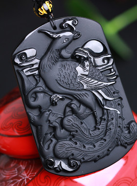 浴火凤凰吊坠豁达客天然黑曜石