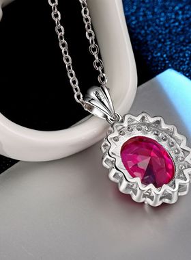 红宝石项链彩宝纯银镀18k金彩色宝石项坠碧玺吊坠珠宝配饰品