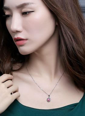 戴安娜红宝石吊坠 红碧玺吊坠女款 贵重宝石吊坠