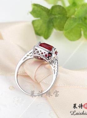 红宝石戒指女日韩彩色宝石指环纯银镀18k金情侣戒指彩宝潮人银饰
