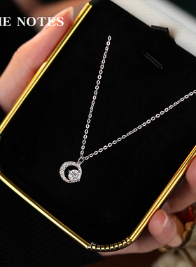 999纯银项链女足银吊坠锁骨链莫桑钻镀金锆石银饰品首饰生日礼物