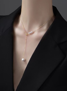 合成珍珠999足银材质女锁骨链