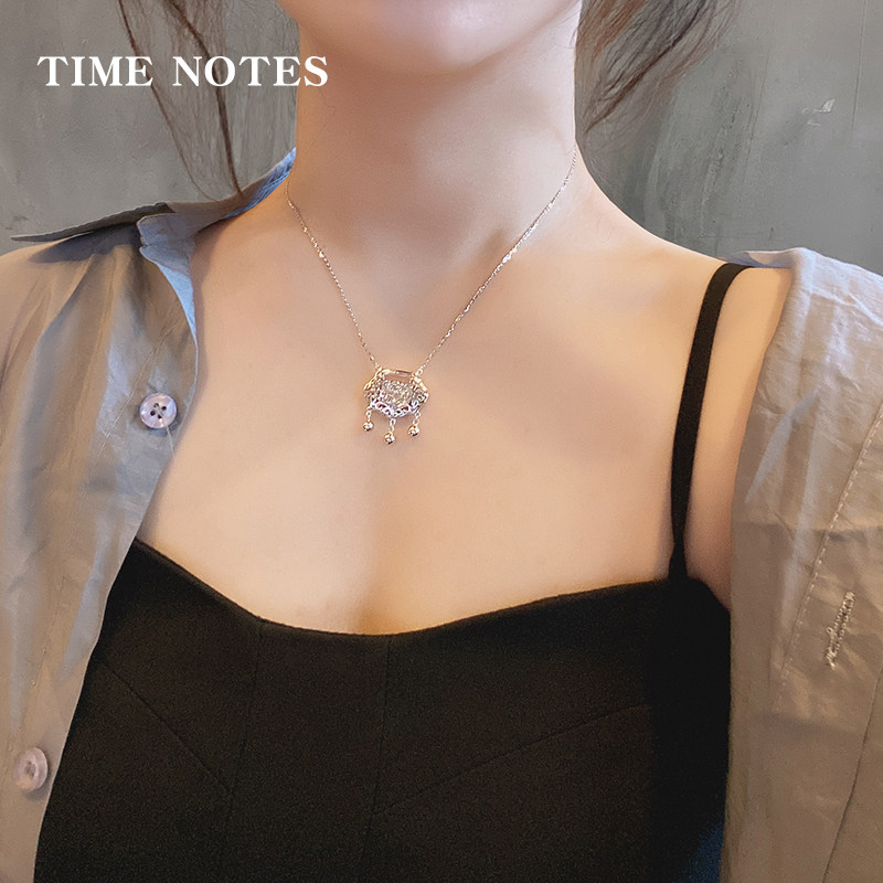 银项链女925可爱长命锁银锁骨链 timenotes项链