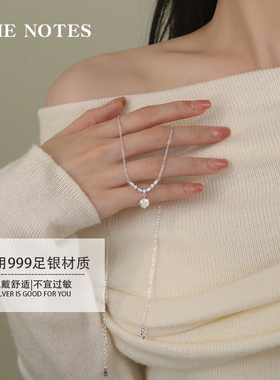 999纯银项链女足银锁骨链镀金锆石仙气韩版银饰品首饰生日礼物