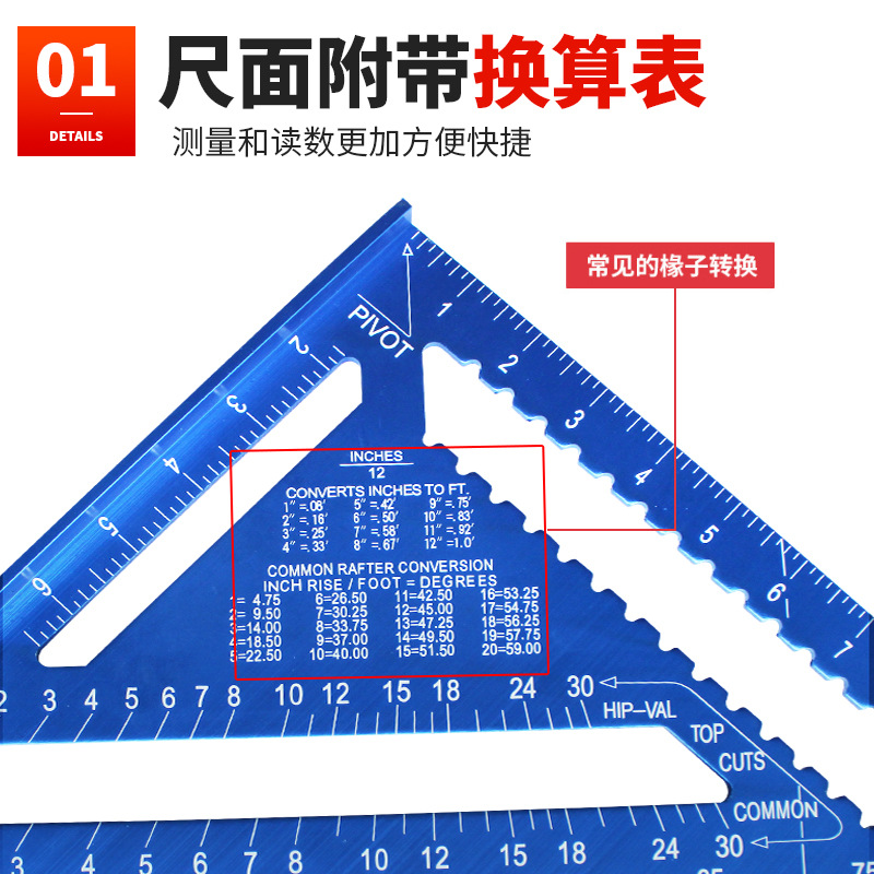 三角尺高精度铝合金大号三角板多功能加厚木工直角尺不锈钢尺装修 - 图0