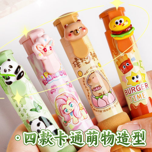 press up rubber capybara eraser pen panda卡通按压橡皮擦笔型 - 图0