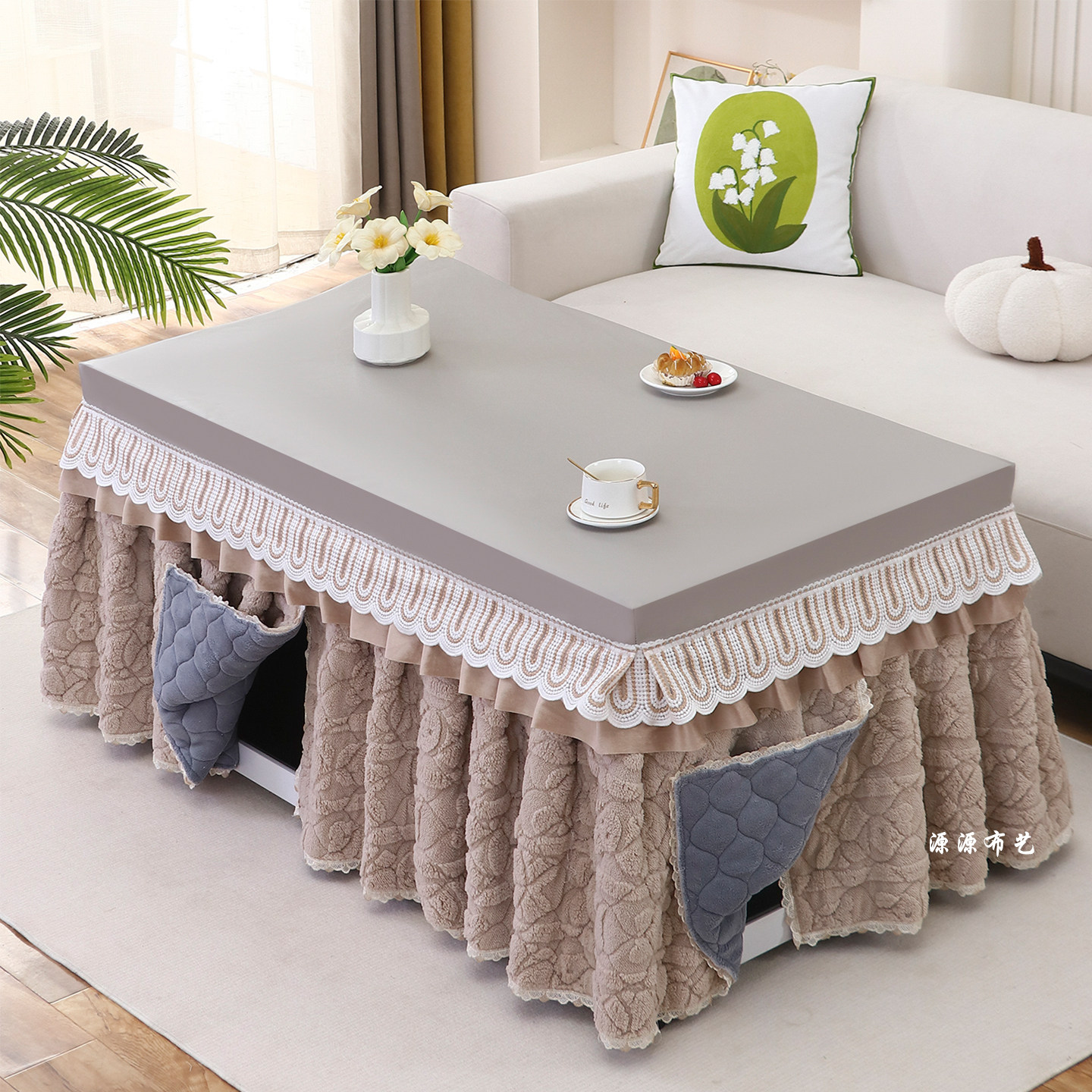 烤火罩新款加厚绒裙开叉长方形电暖炉套冬季茶几套PU防水防油皮盖,淘宝优惠券,粉丝福利购,淘宝优惠卷