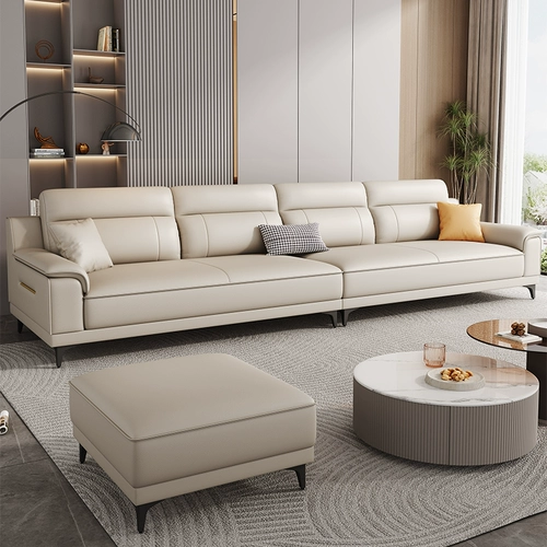 Новый продукт итальянский минималистский кремовый кошка схватывает кожаный диван гостиная маленькая квартира