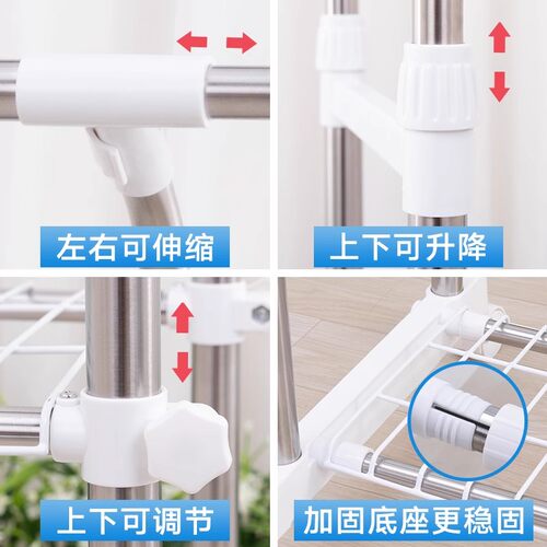 不锈钢晾衣架落地折叠双杆式双层可移动家用阳台卧室伸缩晒挂架子 - 图2