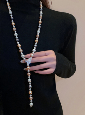 合金材质长款珍珠项链女