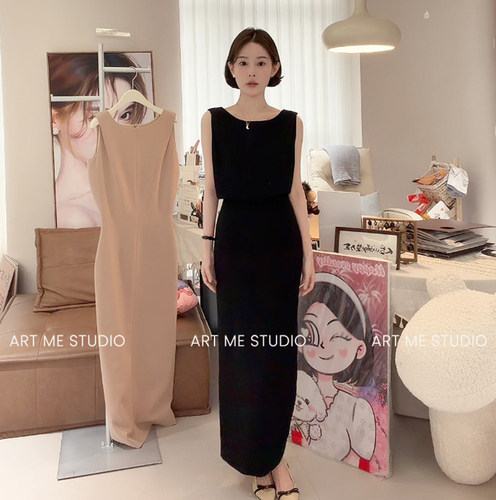 ARTME瓜瓜 线下款醋酸两色连衣裙夏季休闲无袖收腰裙W2332L2 - 图2