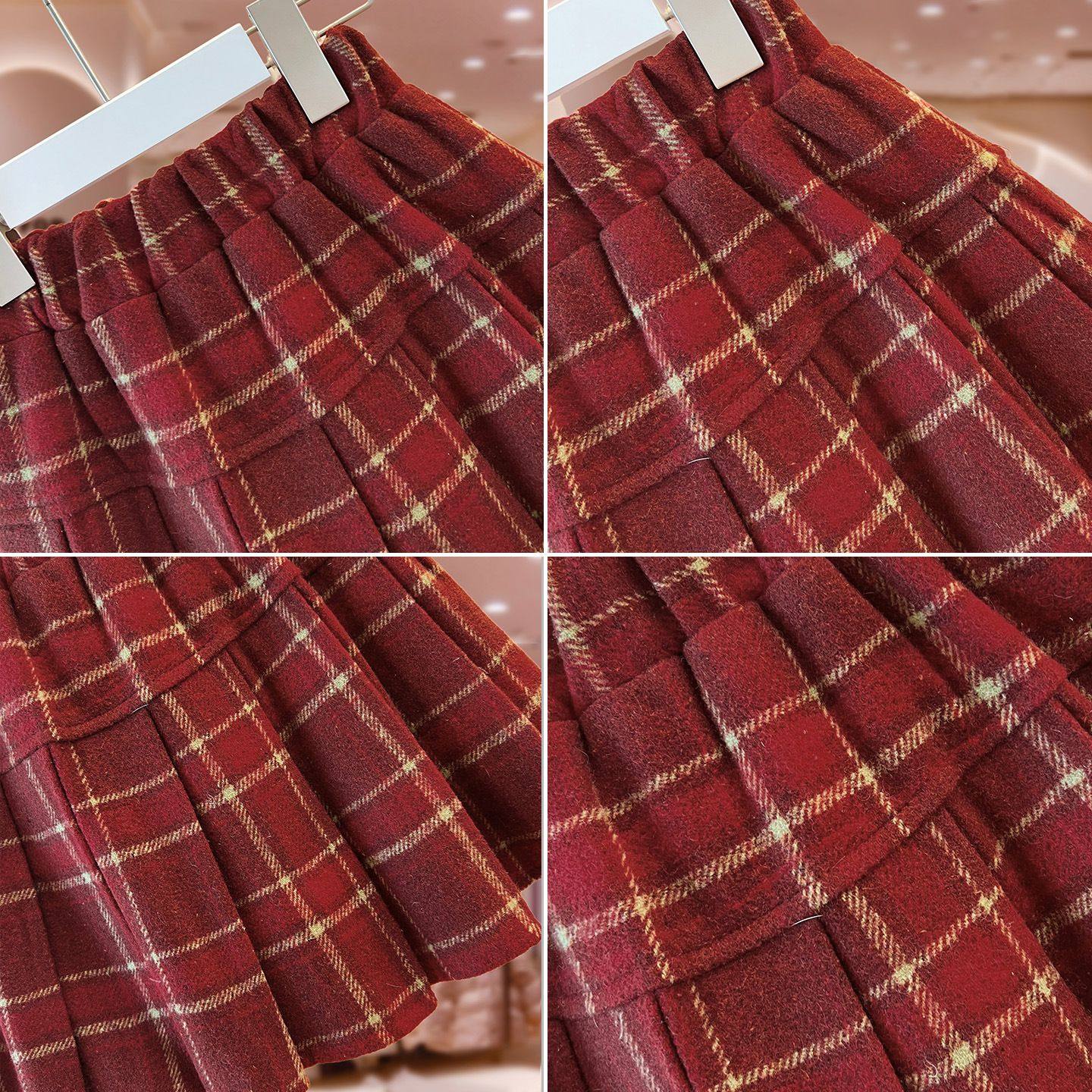 女童学院风红色格子毛呢百褶半身裙儿童秋冬装女孩洋气百搭短裙子,淘宝优惠券,粉丝福利购,淘宝优惠卷