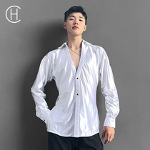 HC-DANCEH Latin dance practice dancer dress for mens new men V-collar performance shirt blouses DSN5054