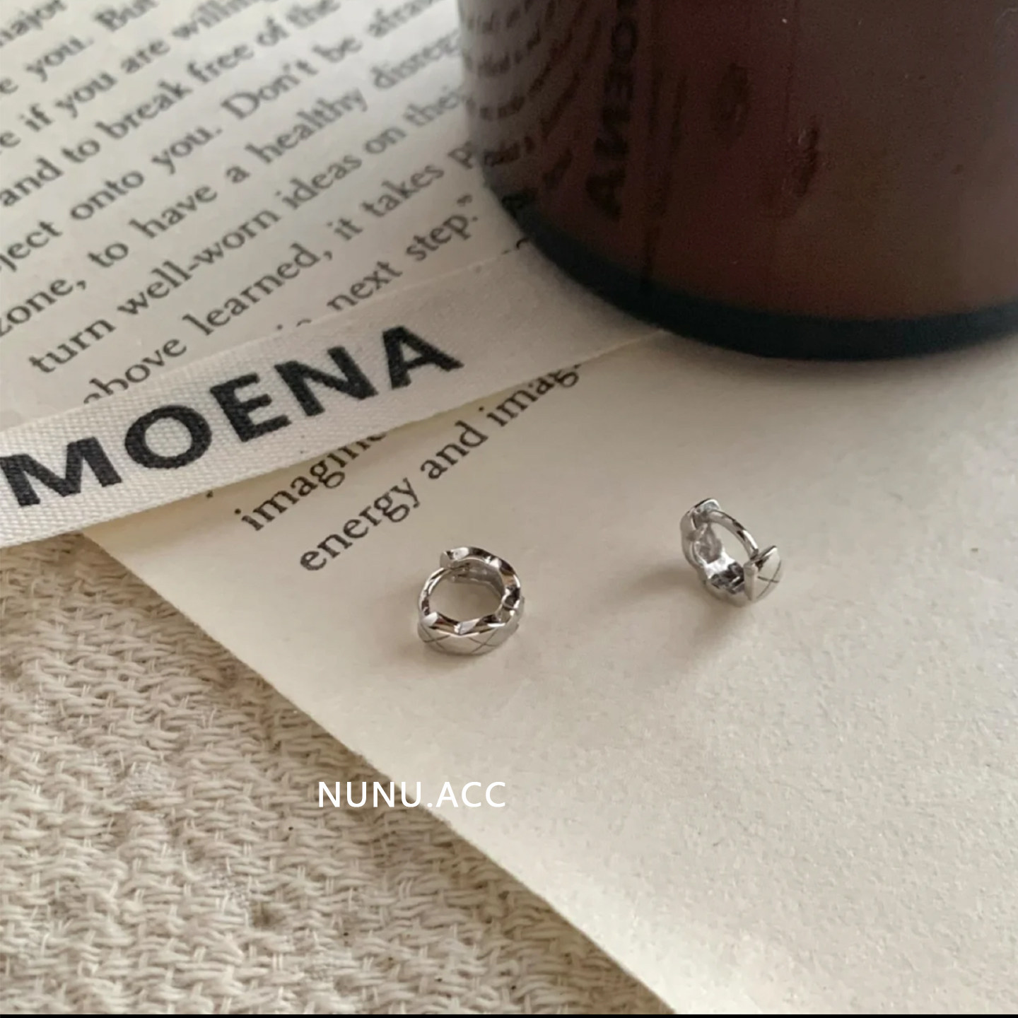 NUNU睡觉免摘S925纯银菱格耳圈小耳朵边缘耳扣简约叠带耳骨环耳饰,淘宝优惠券,粉丝福利购,淘宝优惠卷