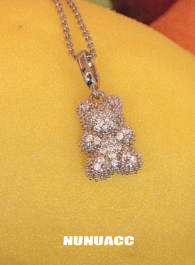 镀金925银O字链女小熊吊坠项链