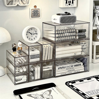 Desktop drawer storage box transparent acrylic stationery storage box office desk ເຄື່ອງສໍາອາງຫນ້າກາກເກັບຮັກສາ rack ຕູ້