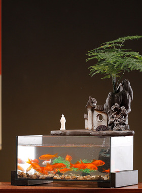 太阳能不插电循环水过滤造景鱼缸