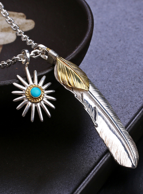 高桥吾郎风格中餐厅 明星同款S925银上铜羽毛项链毛衣链吊坠