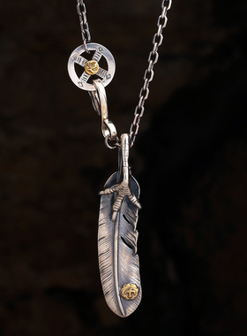 S925银高桥吾郎风格手工同款绿松羽毛项链女男士太角链毛衣链