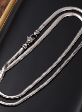 项链925银个性潮流时尚银饰配饰宽扁蛇链金刚杵百搭锁骨链男款