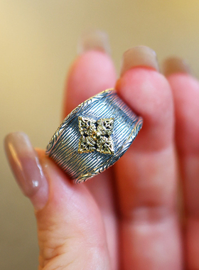 复古纯银轻奢小众时尚欧美高级金刚杵开口招财925银戒指指环男款