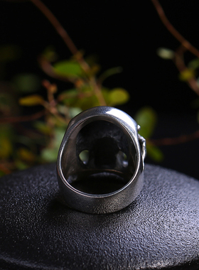 925银复古骷髅头男士戒指环